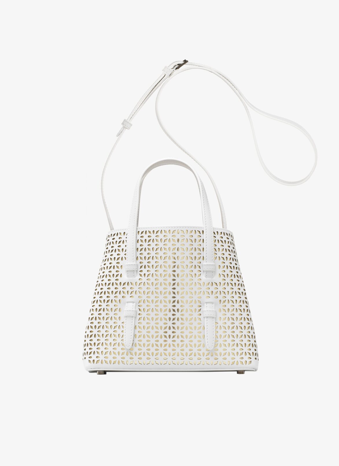 MINI BAG CUIR LUX P.FLEUR + CM WHITE/GOLD ALAÏA WHITE/GOLD MINI BAG CUIR LUX P.FLEUR + CM WHITE/GOLD